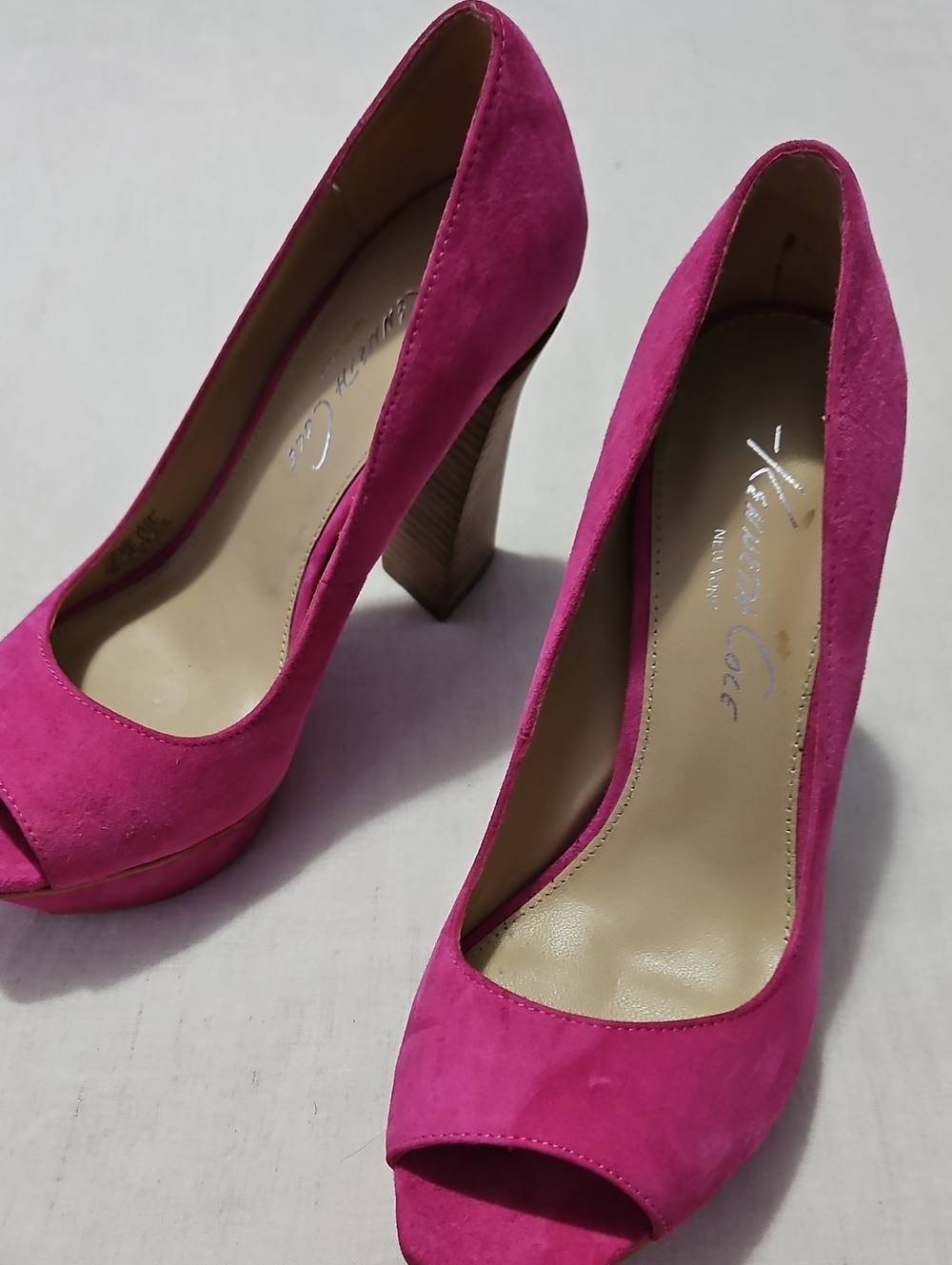 Kenneth Cole Hot Pink Suede Peep-Toe Block Heels